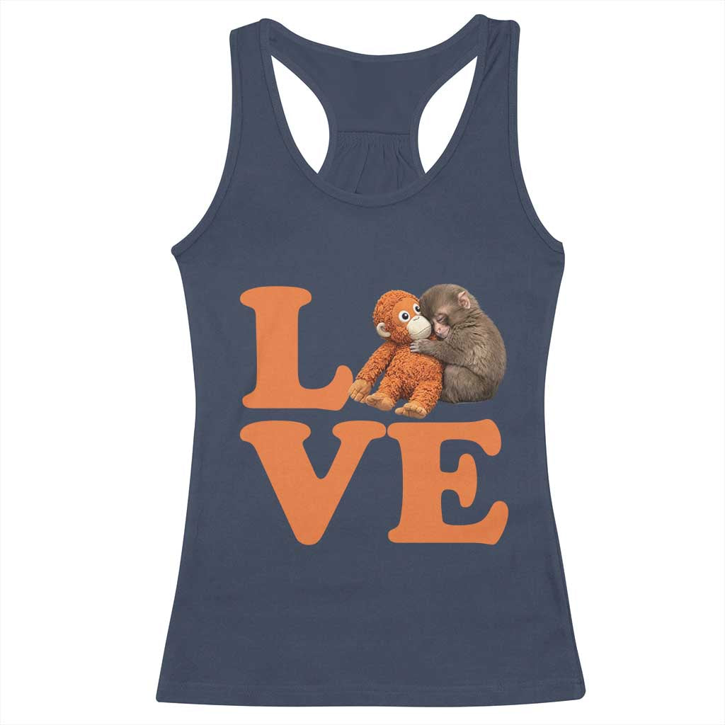 Love Punch the Baby Monkey Racerback Tank Top Cute Hugging Plush Toy Viral Friendship