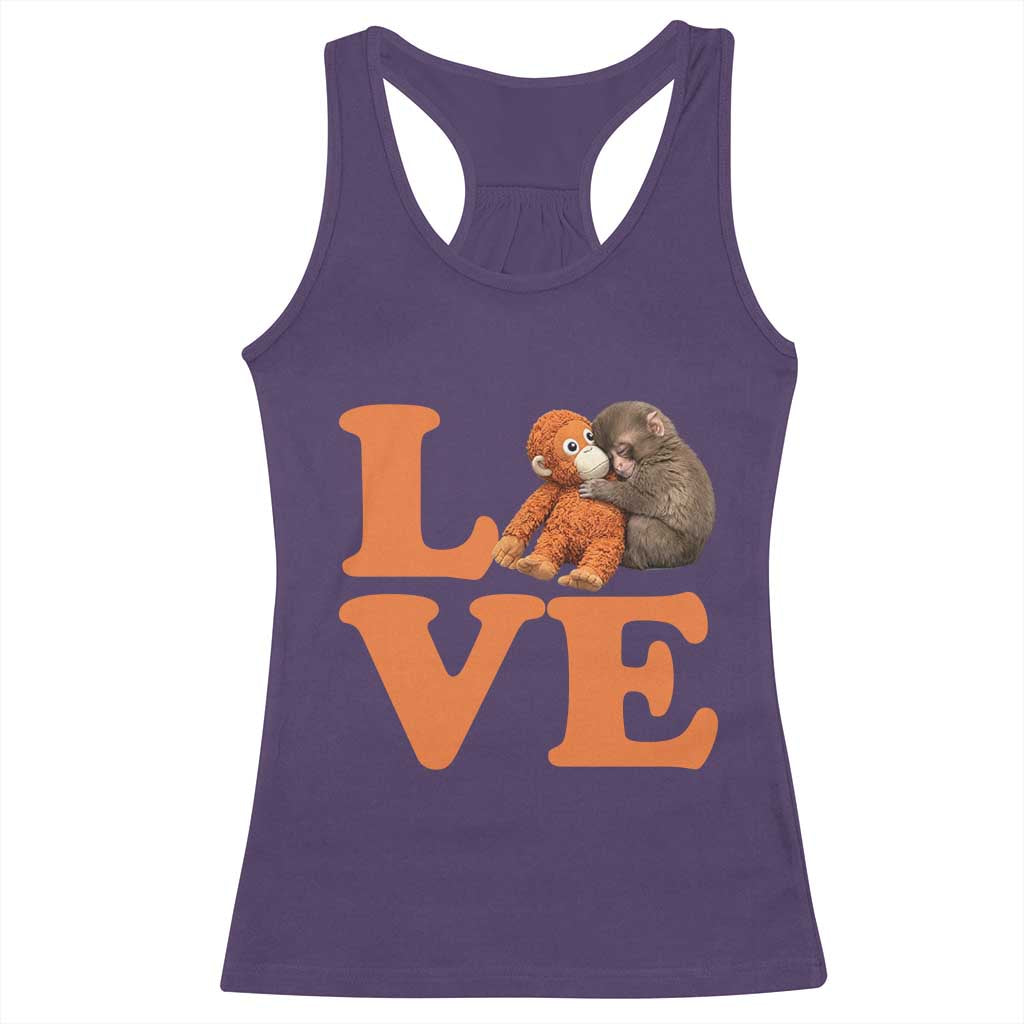 Love Punch the Baby Monkey Racerback Tank Top Cute Hugging Plush Toy Viral Friendship