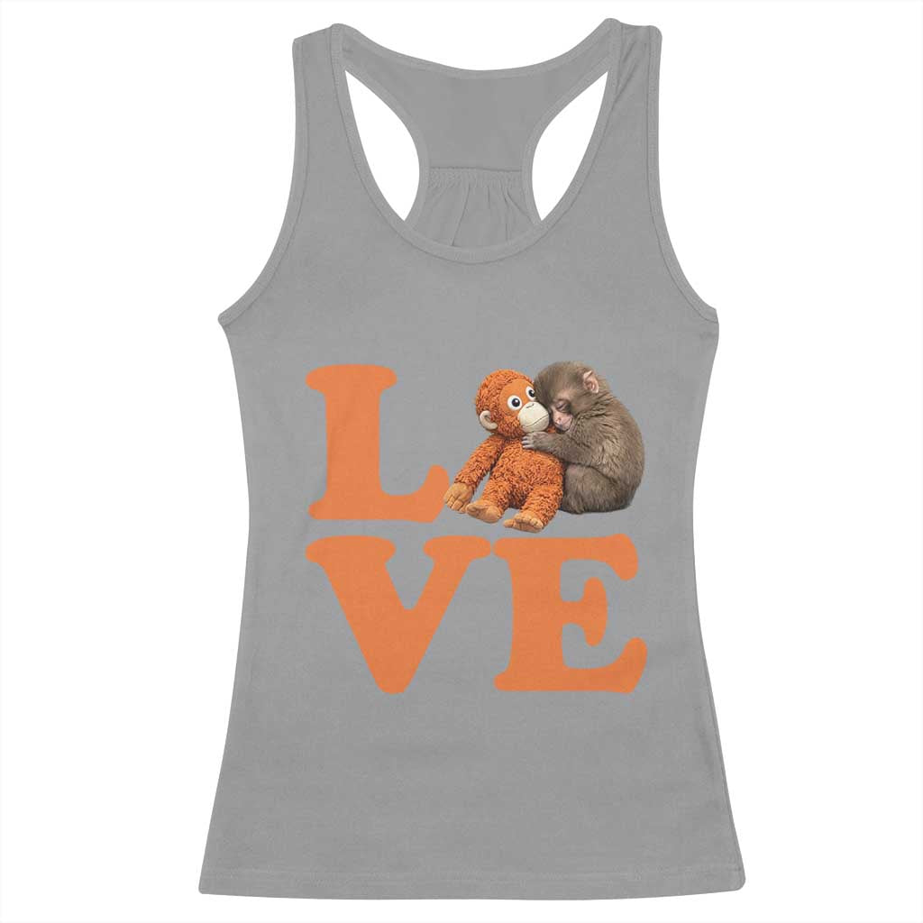 Love Punch the Baby Monkey Racerback Tank Top Cute Hugging Plush Toy Viral Friendship