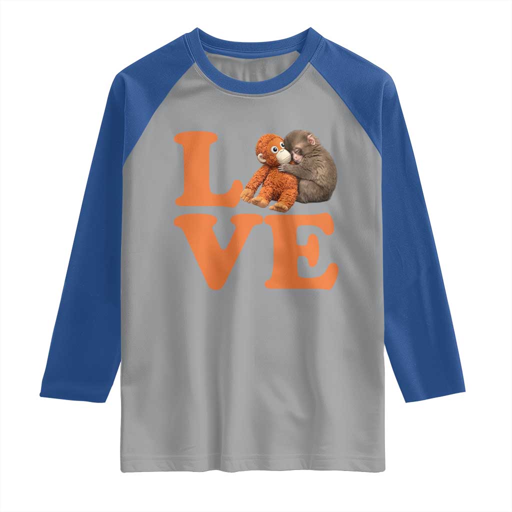 Love Punch the Baby Monkey Raglan Shirt Cute Hugging Plush Toy Viral Friendship