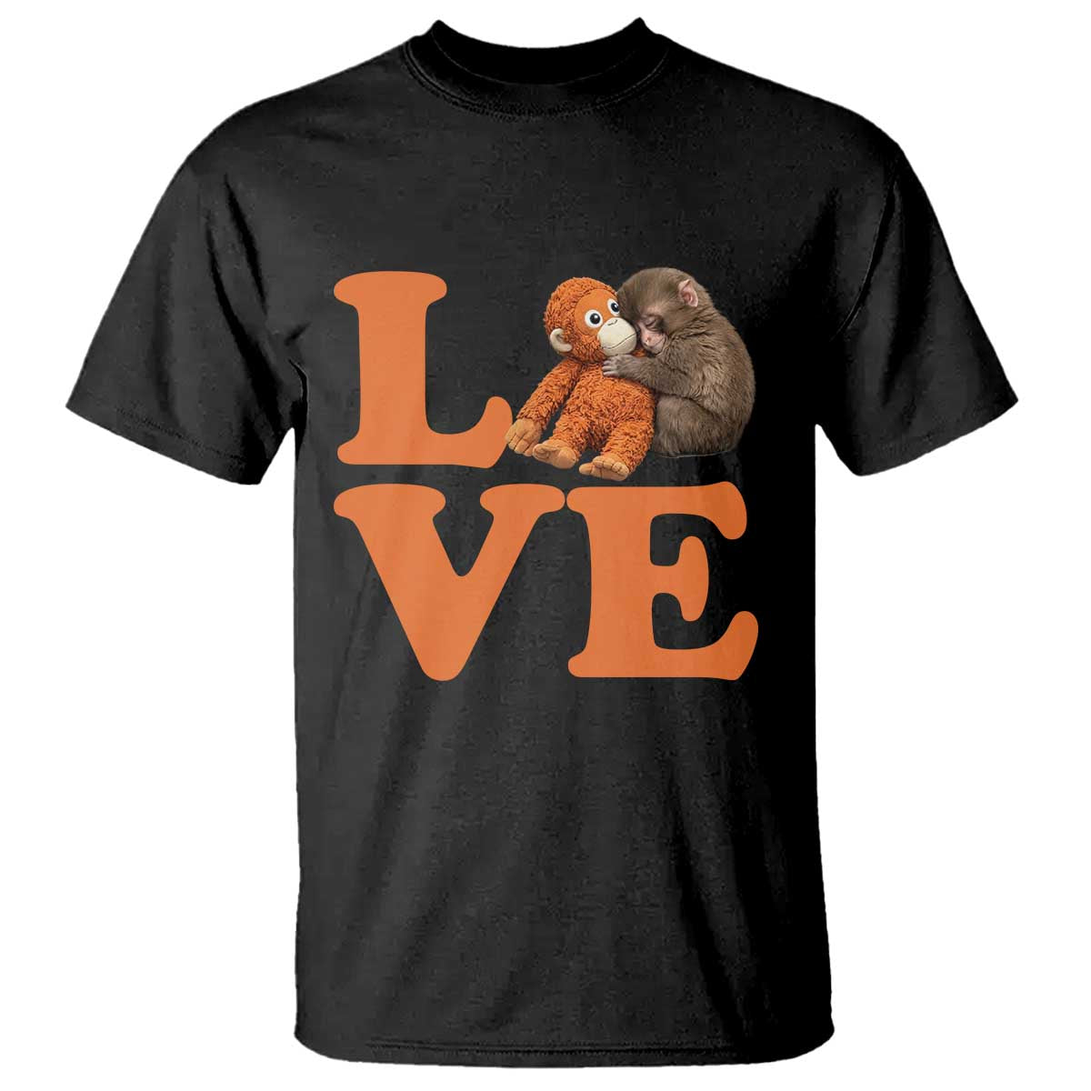 Love Punch the Baby Monkey T Shirt Cute Hugging Plush Toy Viral Friendship