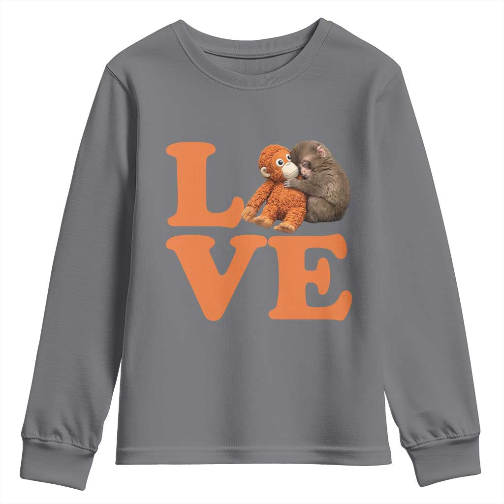 Love Punch the Baby Monkey Youth Sweatshirt Cute Hugging Plush Toy Viral Friendship