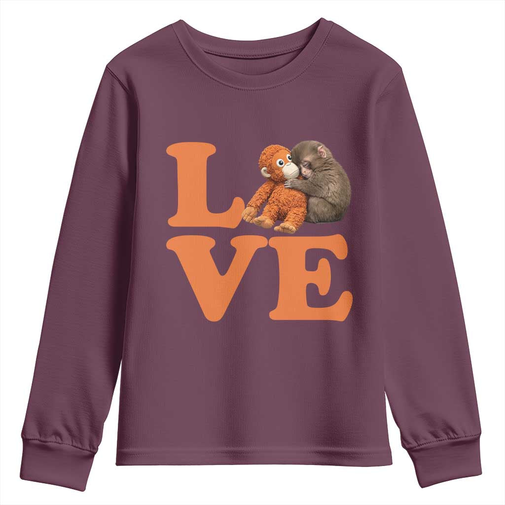 Love Punch the Baby Monkey Youth Sweatshirt Cute Hugging Plush Toy Viral Friendship