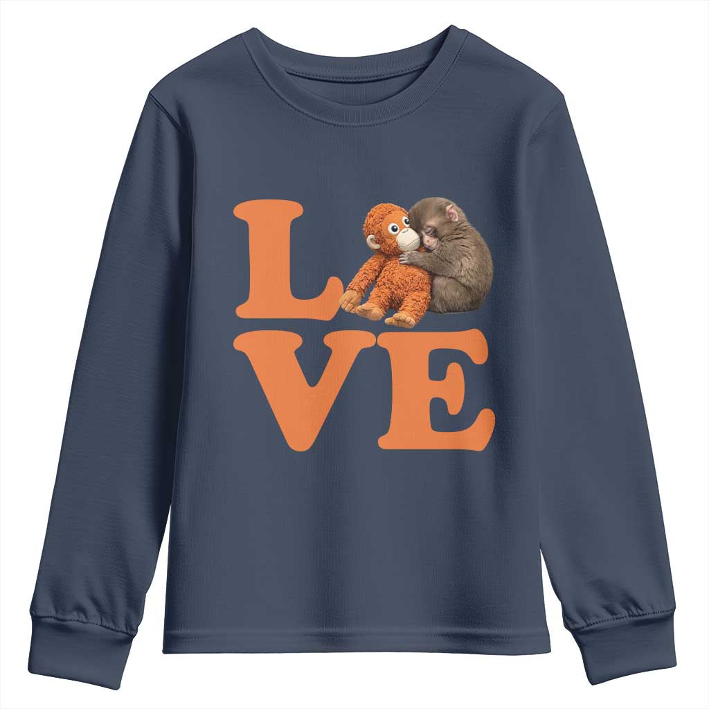 Love Punch the Baby Monkey Youth Sweatshirt Cute Hugging Plush Toy Viral Friendship