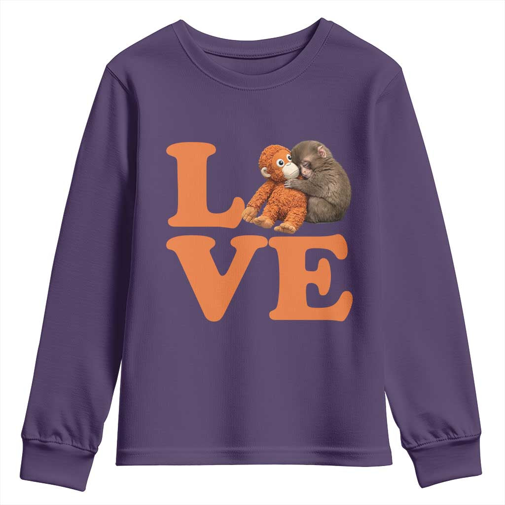 Love Punch the Baby Monkey Youth Sweatshirt Cute Hugging Plush Toy Viral Friendship