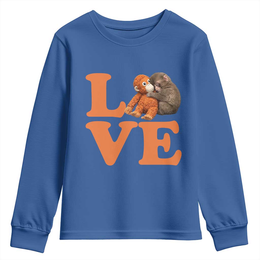Love Punch the Baby Monkey Youth Sweatshirt Cute Hugging Plush Toy Viral Friendship