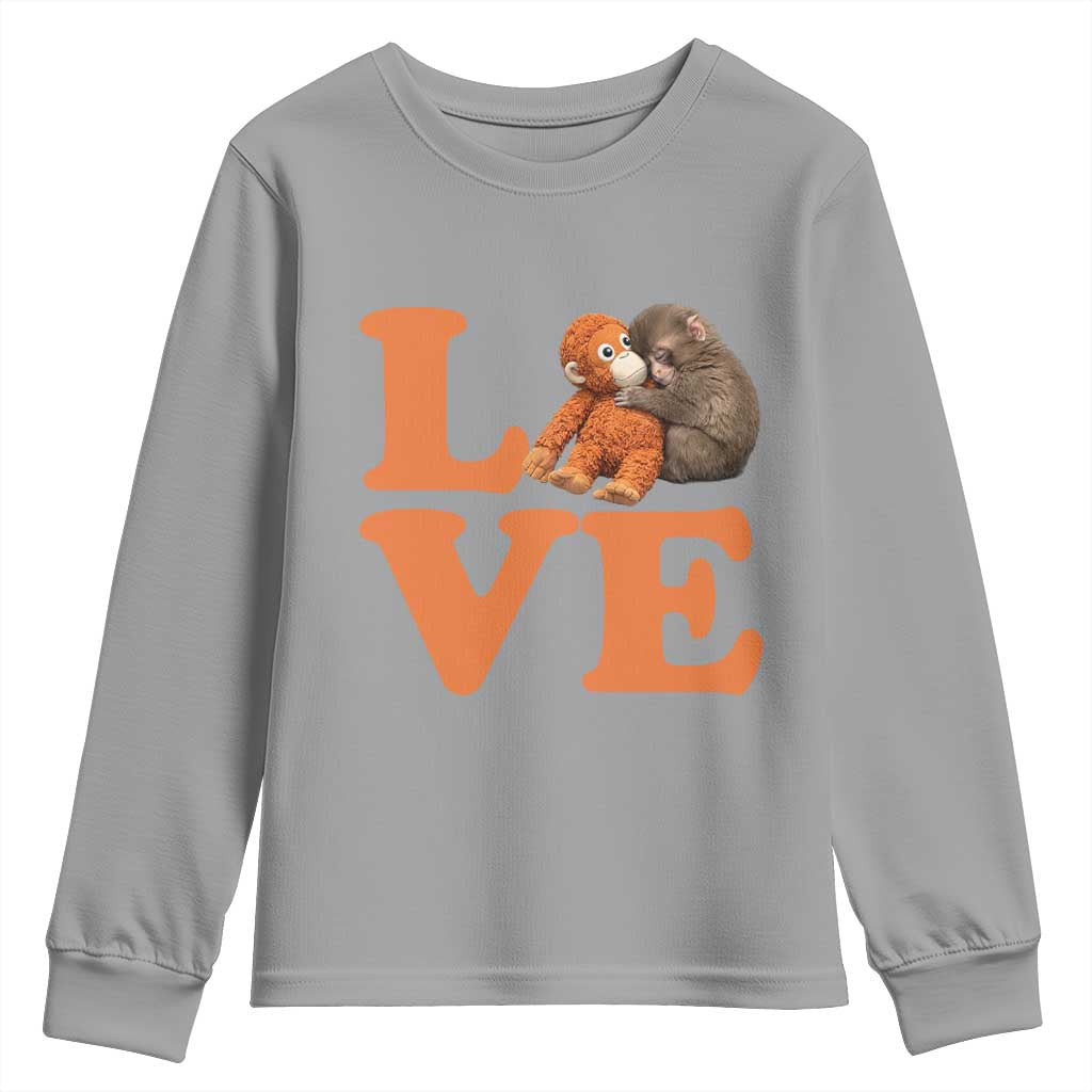 Love Punch the Baby Monkey Youth Sweatshirt Cute Hugging Plush Toy Viral Friendship