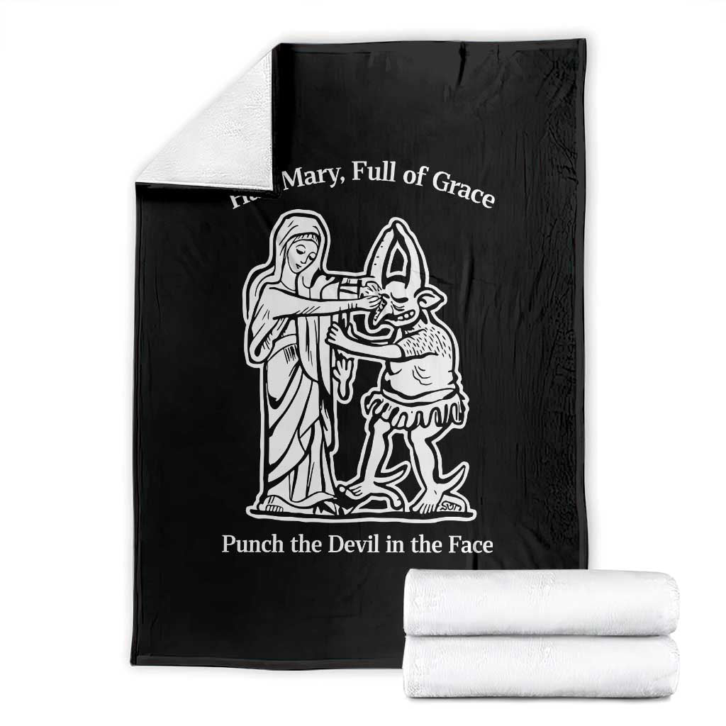 Funny Catholic Faith Humor Throw Blanket Hail Mary Full of Grace Punch the Devil in the Face