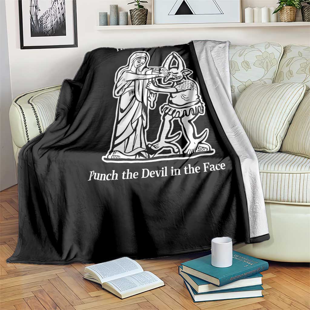 Funny Catholic Faith Humor Throw Blanket Hail Mary Full of Grace Punch the Devil in the Face