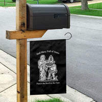 Funny Catholic Faith Humor Garden Flag Hail Mary Full of Grace Punch the Devil in the Face