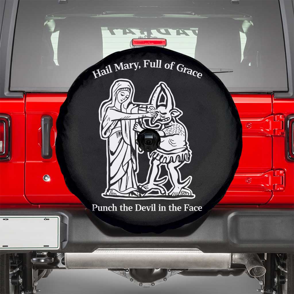 Funny Catholic Faith Humor Spare Tire Cover Hail Mary Full of Grace Punch the Devil in the Face