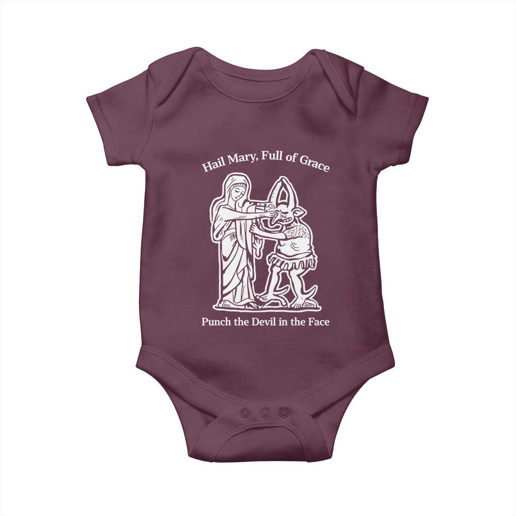 Funny Catholic Faith Humor Baby Onesie Hail Mary Full of Grace Punch the Devil in the Face