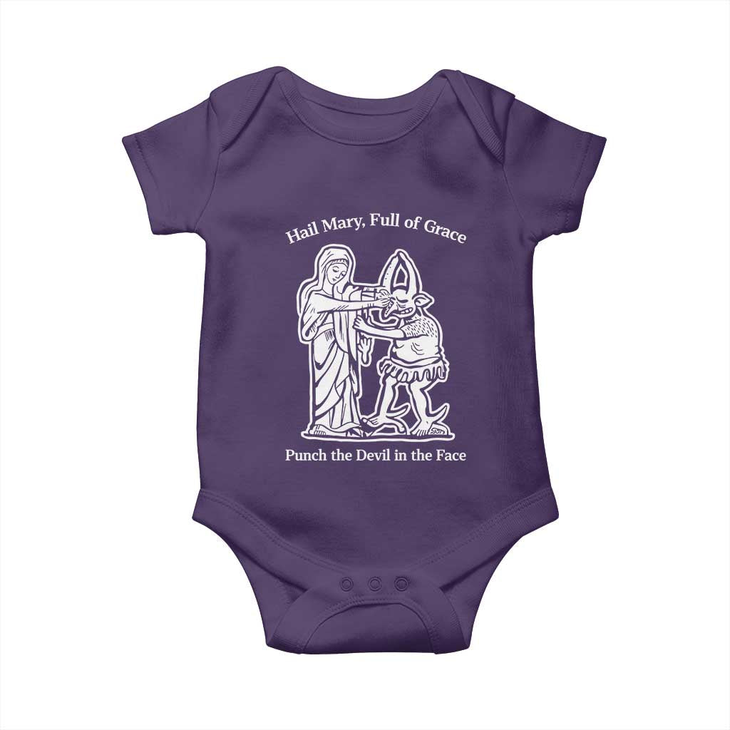 Funny Catholic Faith Humor Baby Onesie Hail Mary Full of Grace Punch the Devil in the Face