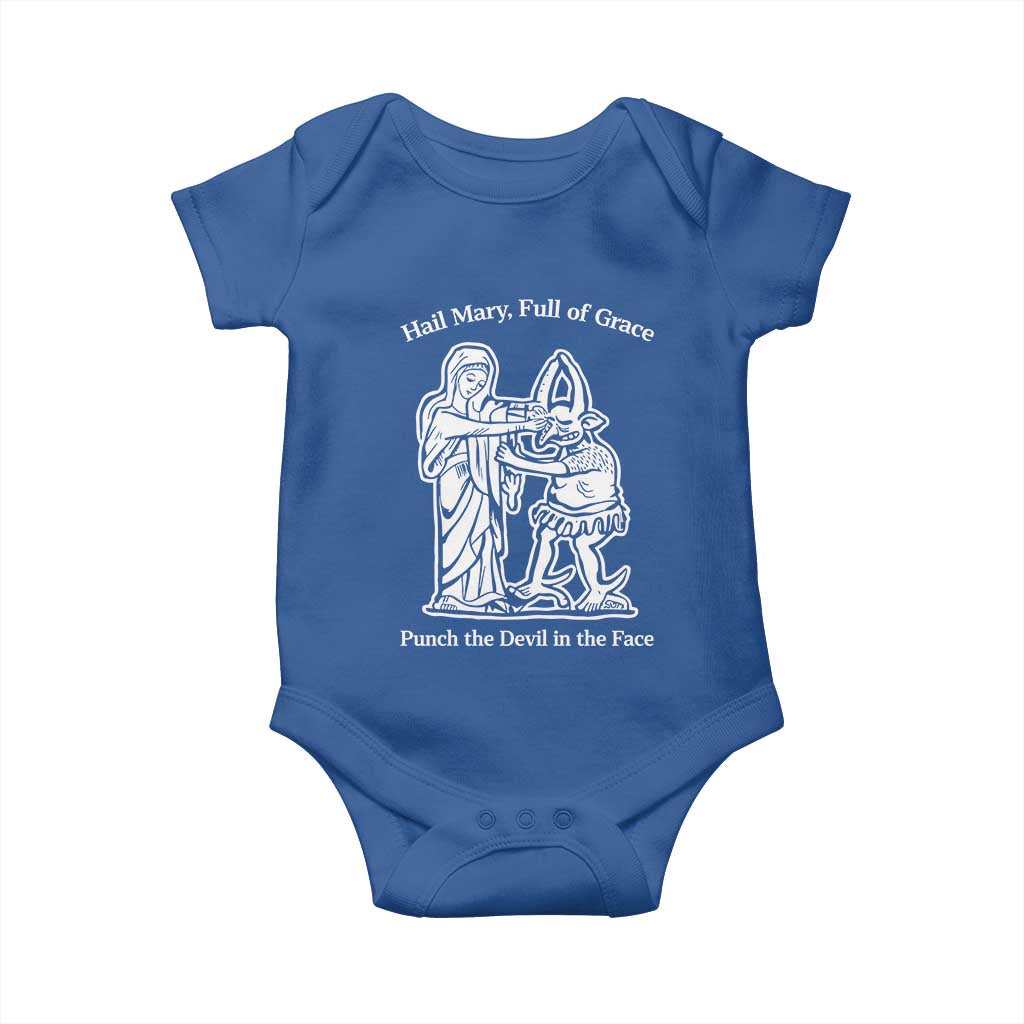 Funny Catholic Faith Humor Baby Onesie Hail Mary Full of Grace Punch the Devil in the Face