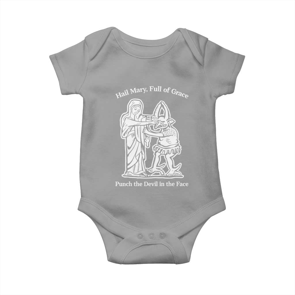 Funny Catholic Faith Humor Baby Onesie Hail Mary Full of Grace Punch the Devil in the Face