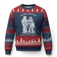 Funny Catholic Faith Humor Ugly Christmas Sweater Hail Mary Full of Grace Punch the Devil in the Face