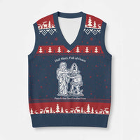 Funny Catholic Faith Humor V-Neck Knit Sweater Vest Hail Mary Full of Grace Punch the Devil in the Face