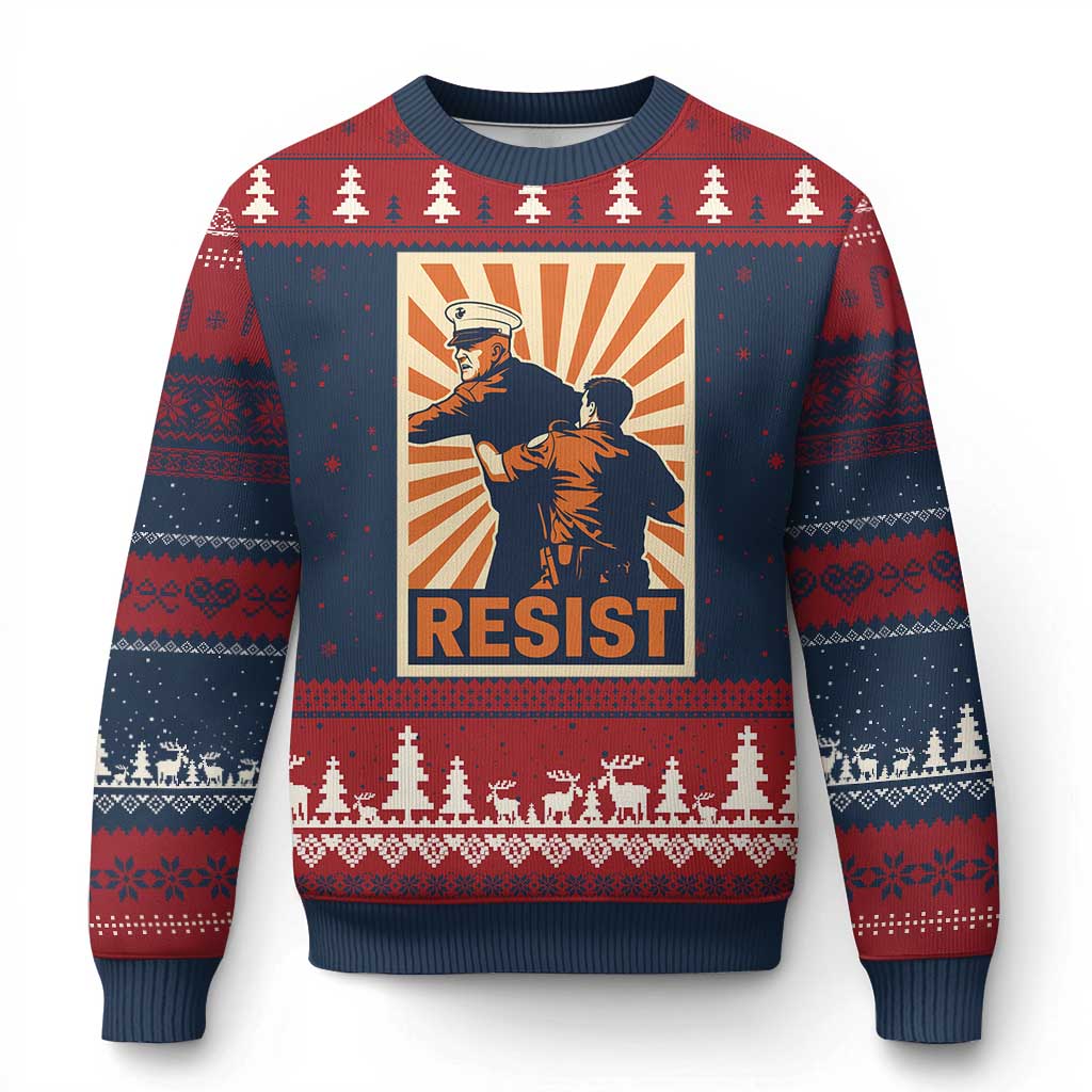 Resist Marine Veteran Political Protest Ugly Christmas Sweater America First Anti War