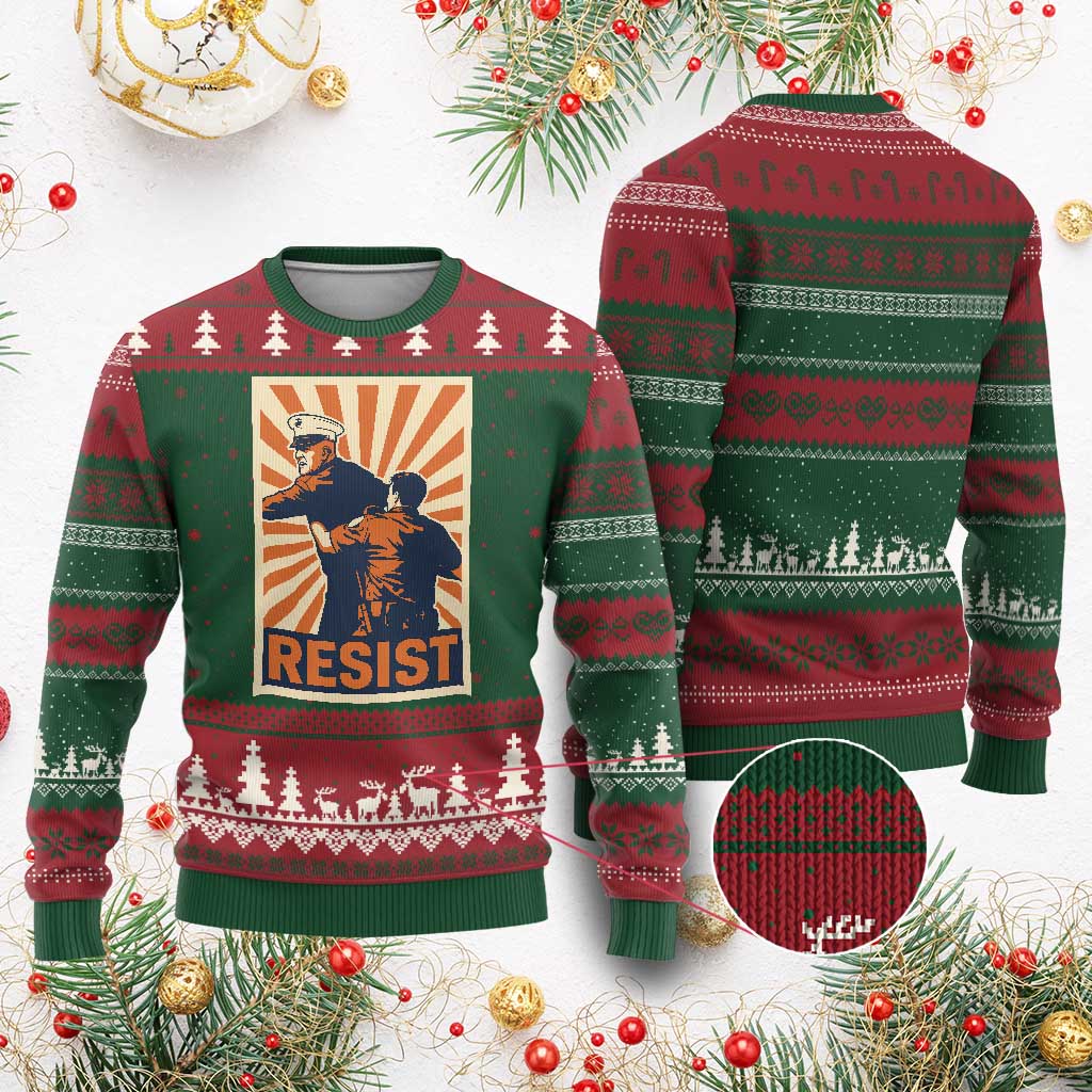 Resist Marine Veteran Political Protest Ugly Christmas Sweater America First Anti War