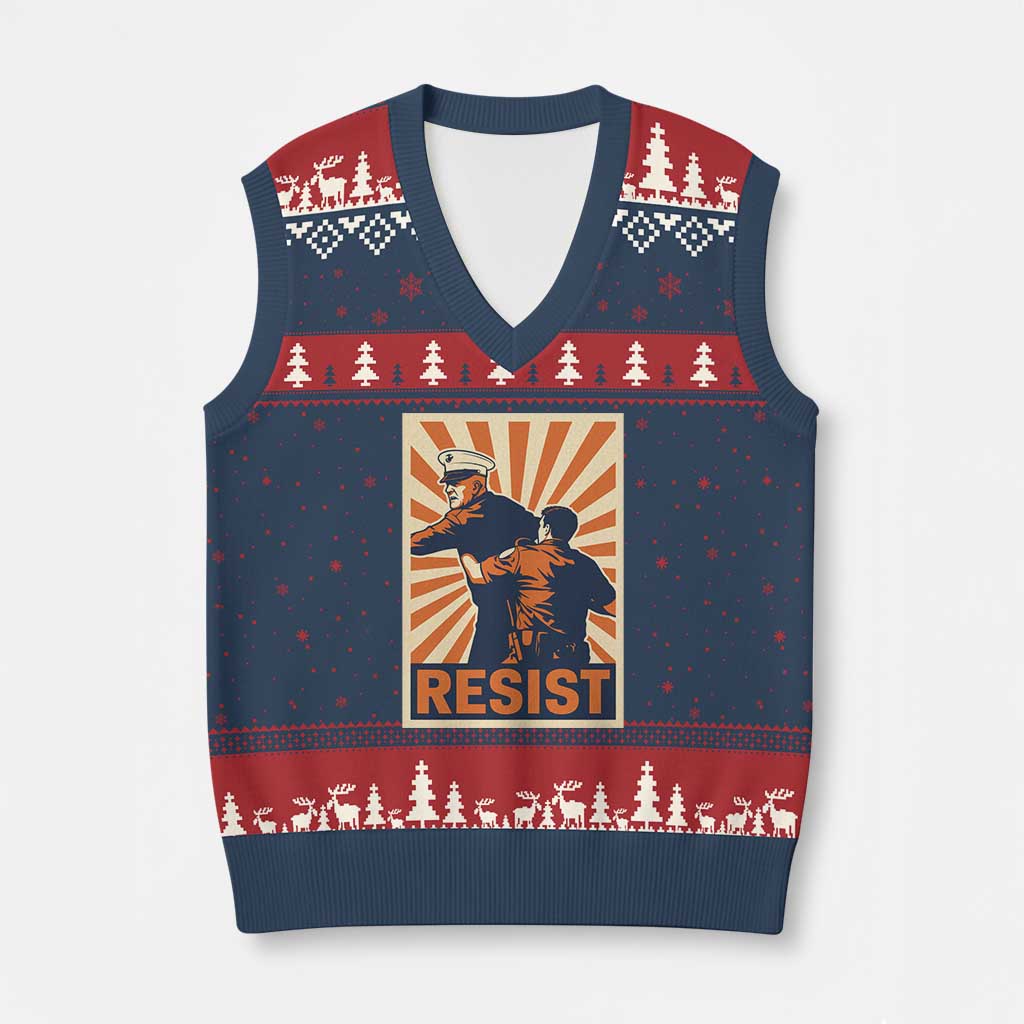 Resist Marine Veteran Political Protest V-Neck Knit Sweater Vest America First Anti War