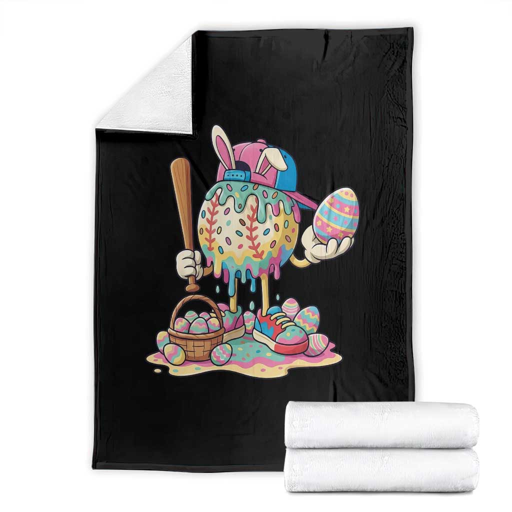 Funny Baseball Easter Bunny Graphic Throw Blanket Colorful Drip Egg Hunt Sports Mashup