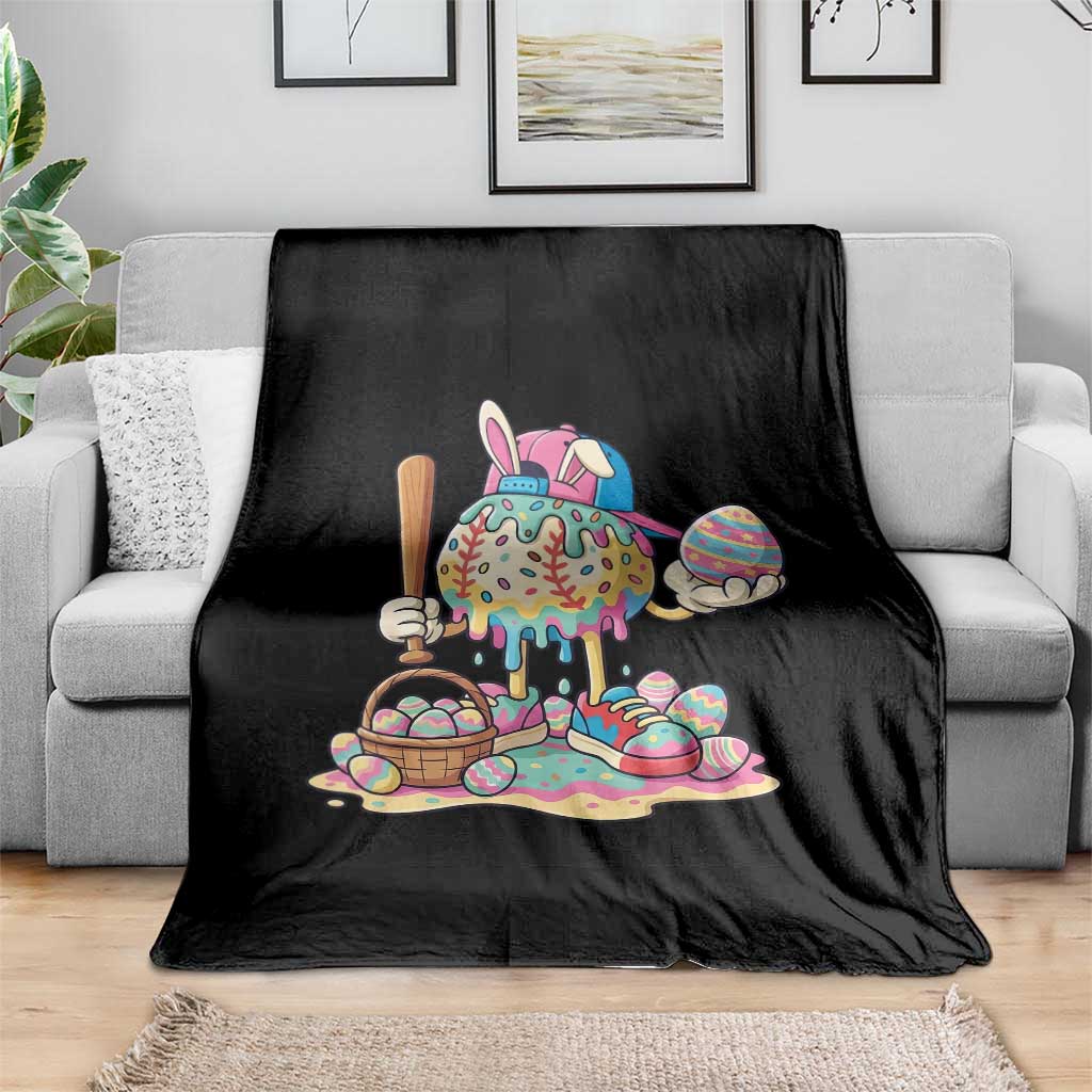 Funny Baseball Easter Bunny Graphic Throw Blanket Colorful Drip Egg Hunt Sports Mashup