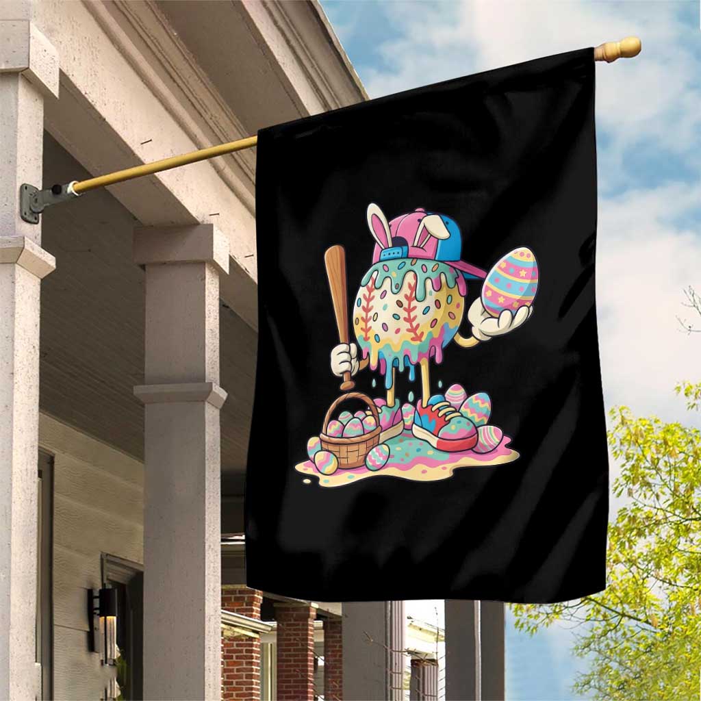 Funny Baseball Easter Bunny Graphic Garden Flag Colorful Drip Egg Hunt Sports Mashup