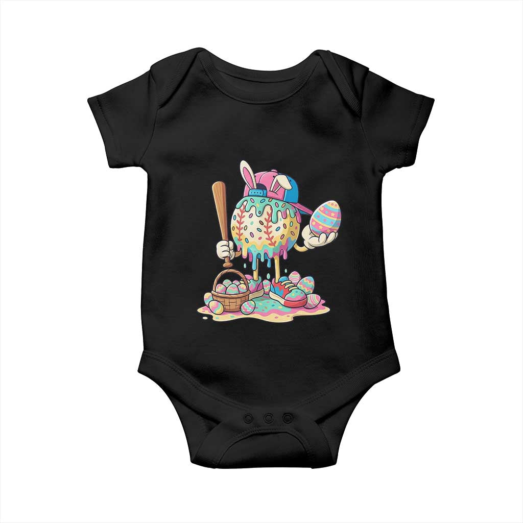 Funny Baseball Easter Bunny Graphic Baby Onesie Colorful Drip Egg Hunt Sports Mashup