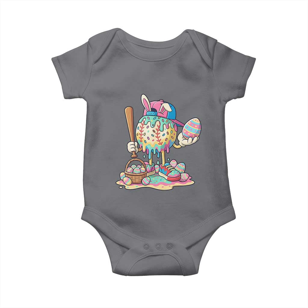 Funny Baseball Easter Bunny Graphic Baby Onesie Colorful Drip Egg Hunt Sports Mashup