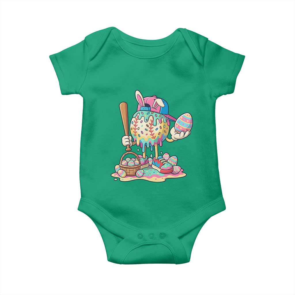 Funny Baseball Easter Bunny Graphic Baby Onesie Colorful Drip Egg Hunt Sports Mashup