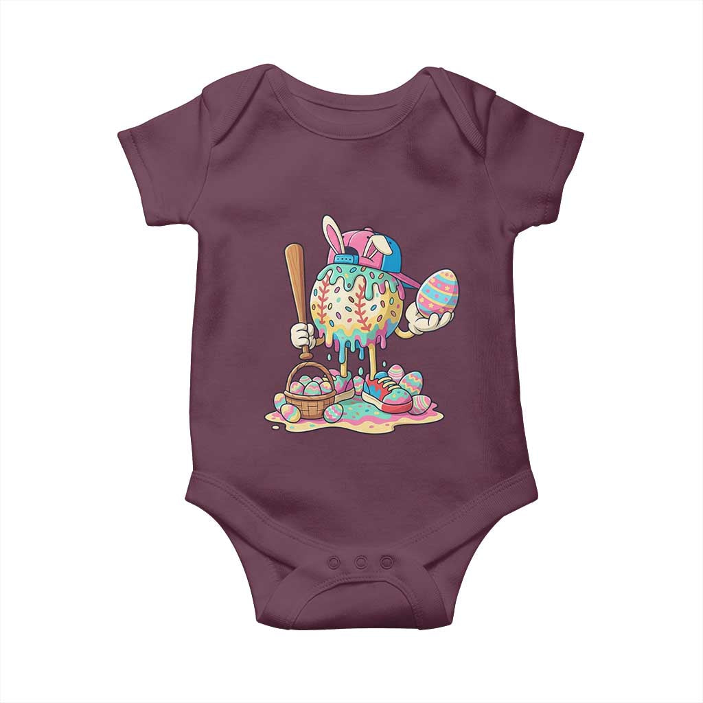 Funny Baseball Easter Bunny Graphic Baby Onesie Colorful Drip Egg Hunt Sports Mashup