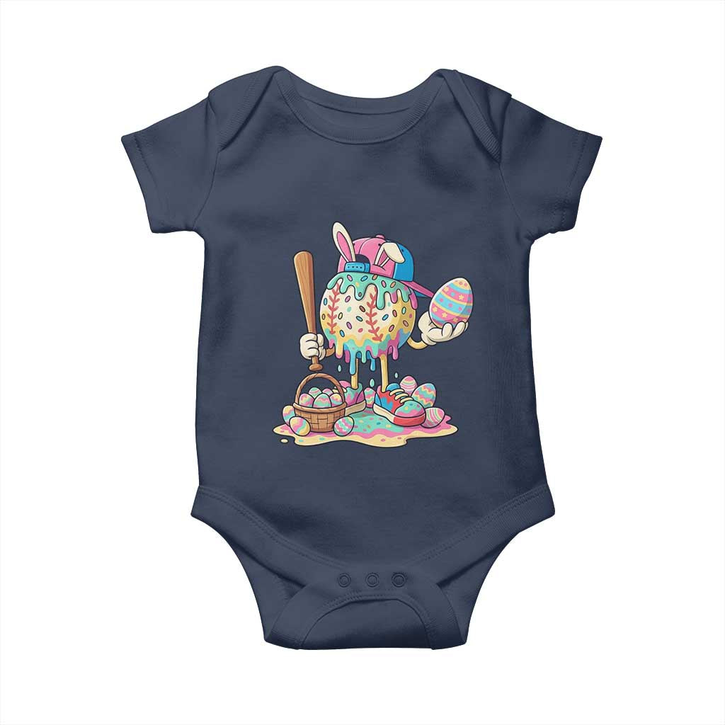 Funny Baseball Easter Bunny Graphic Baby Onesie Colorful Drip Egg Hunt Sports Mashup