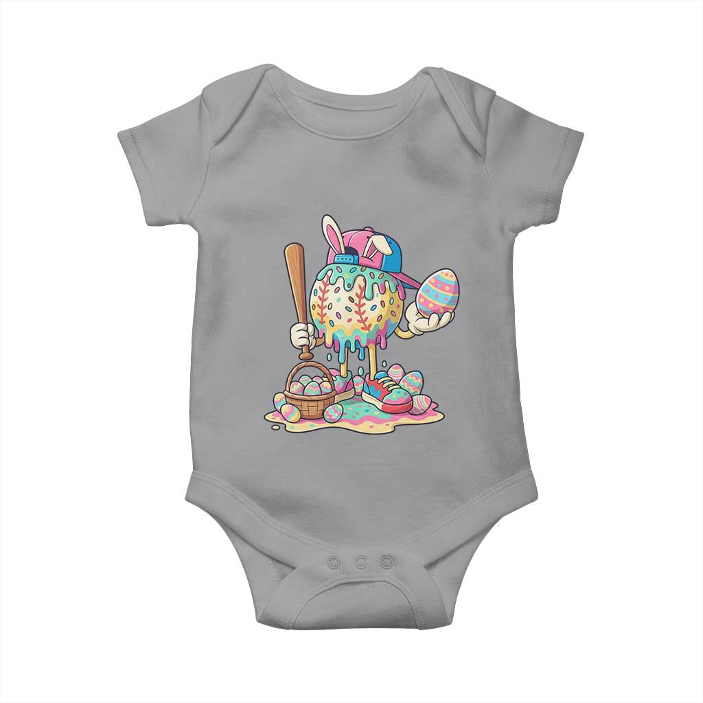 Funny Baseball Easter Bunny Graphic Baby Onesie Colorful Drip Egg Hunt Sports Mashup