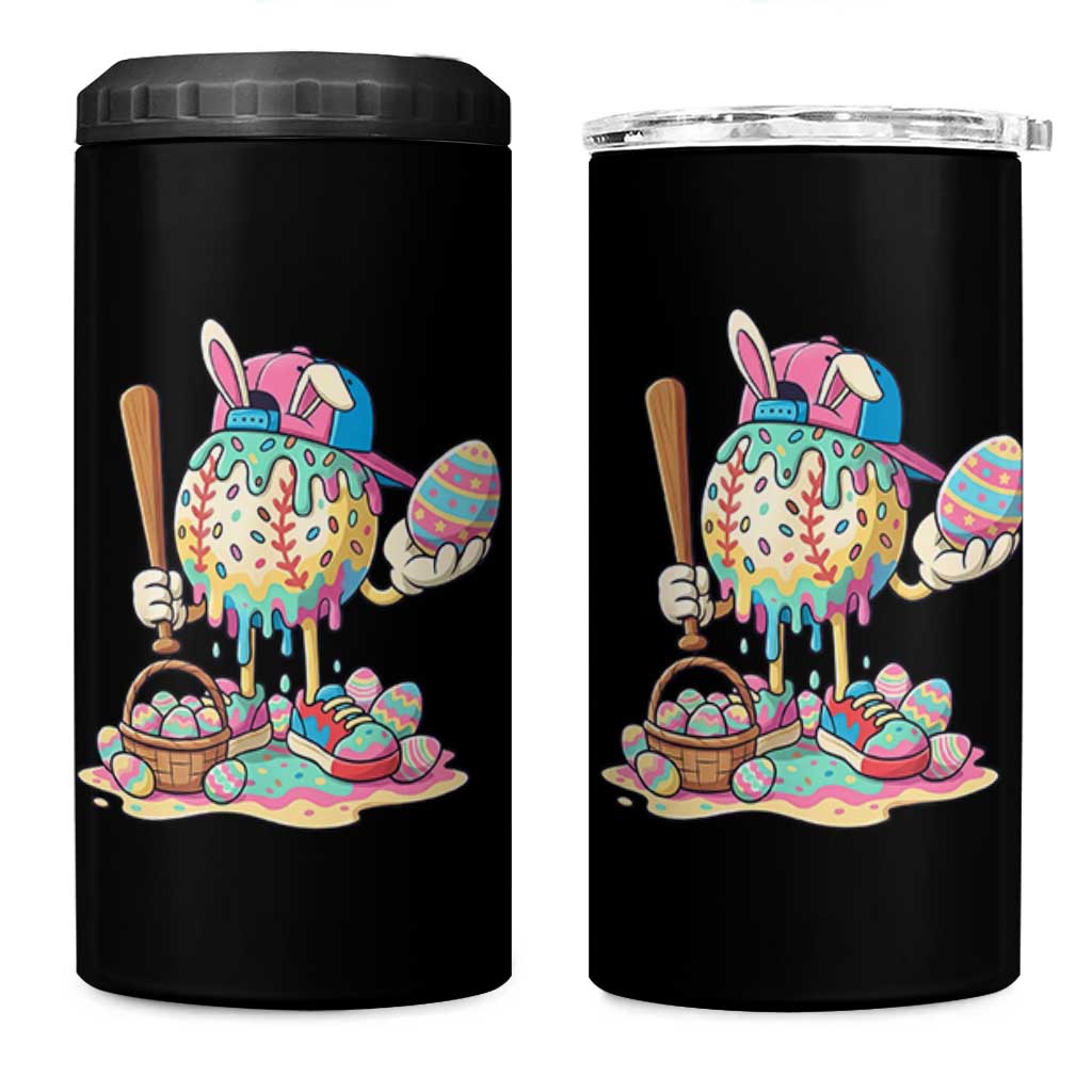 Funny Baseball Easter Bunny Graphic 4 in 1 Can Cooler Tumbler Colorful Drip Egg Hunt Sports Mashup