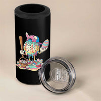 Funny Baseball Easter Bunny Graphic 4 in 1 Can Cooler Tumbler Colorful Drip Egg Hunt Sports Mashup