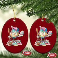 Funny Baseball Easter Bunny Graphic Ceramic Ornament Colorful Drip Egg Hunt Sports Mashup
