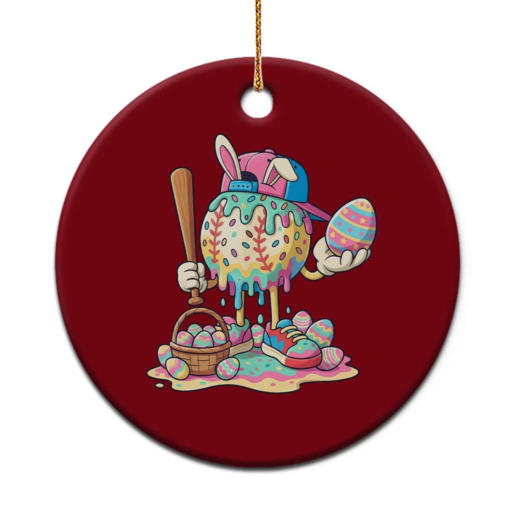 Funny Baseball Easter Bunny Graphic Ceramic Ornament Colorful Drip Egg Hunt Sports Mashup