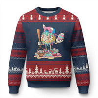 Funny Baseball Easter Bunny Graphic Ugly Christmas Sweater Colorful Drip Egg Hunt Sports Mashup