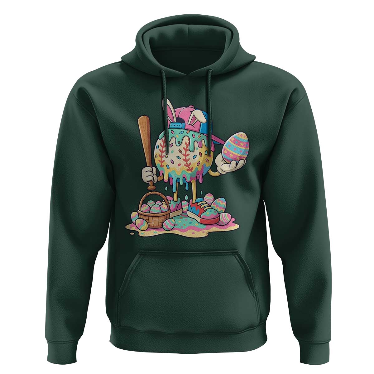 Funny Baseball Easter Bunny Graphic Hoodie Colorful Drip Egg Hunt Sports Mashup