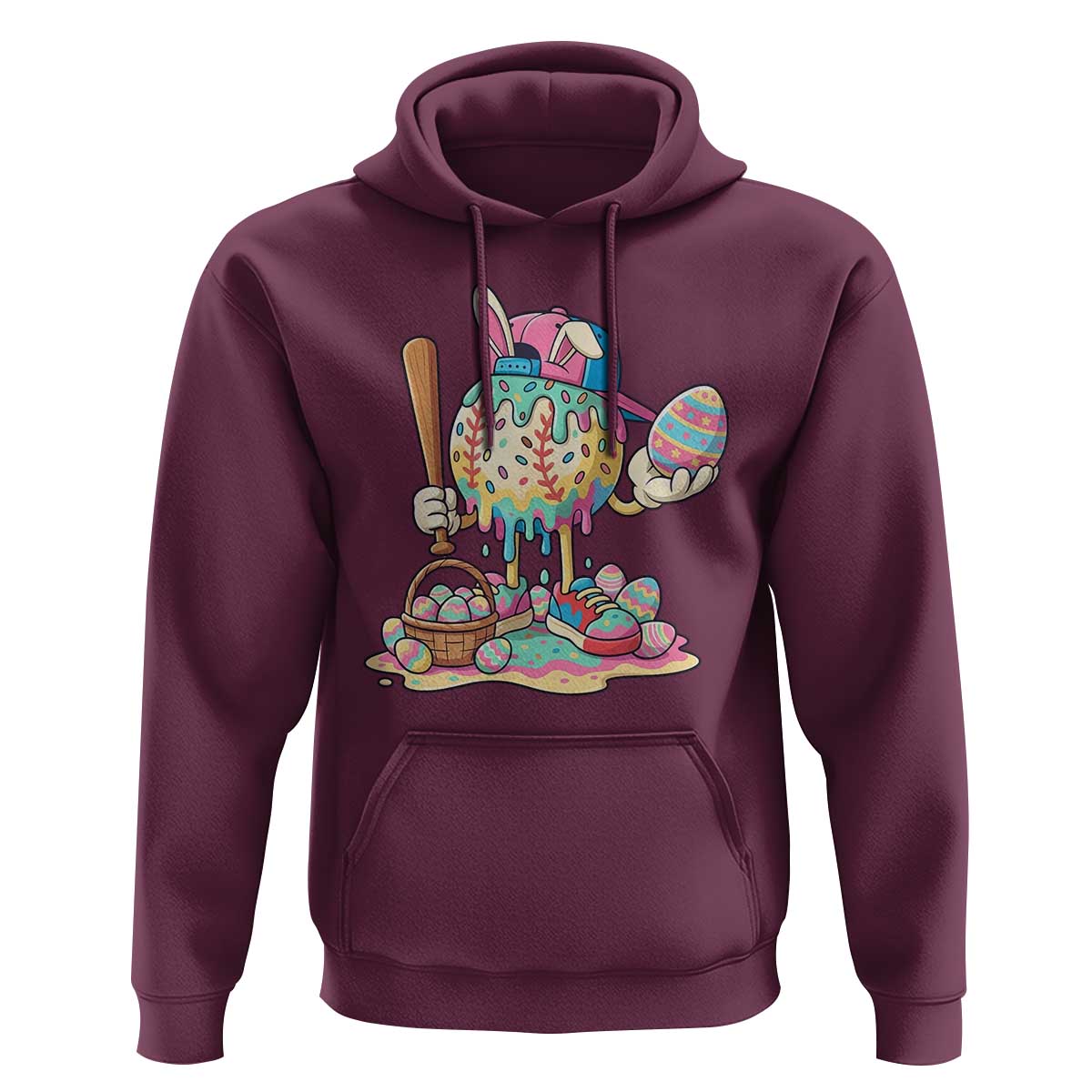 Funny Baseball Easter Bunny Graphic Hoodie Colorful Drip Egg Hunt Sports Mashup