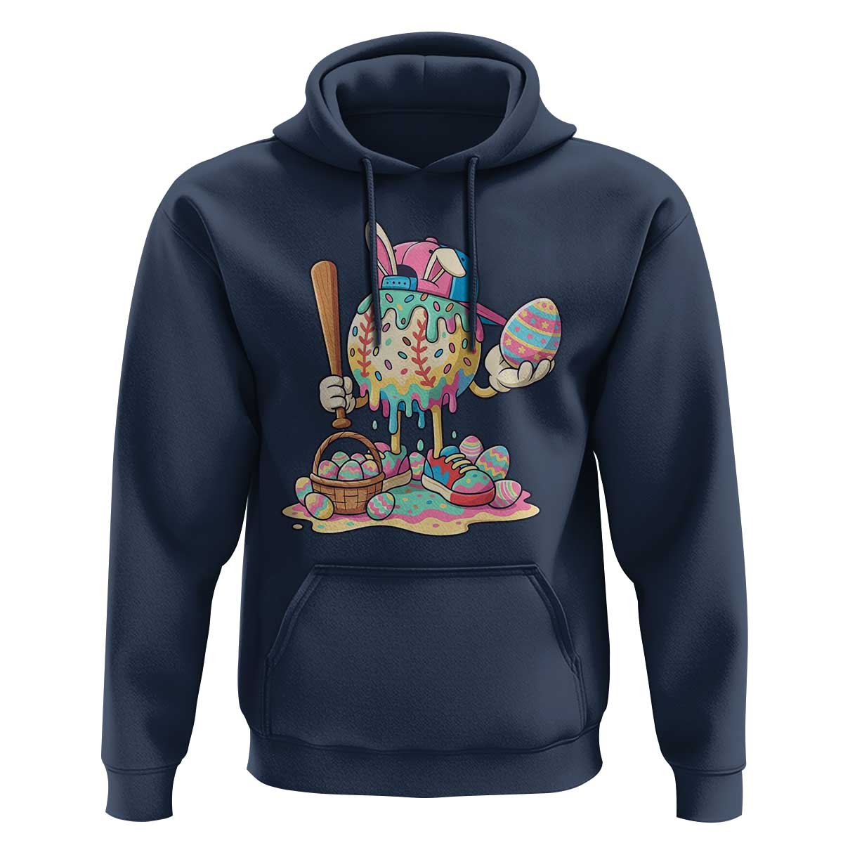 Funny Baseball Easter Bunny Graphic Hoodie Colorful Drip Egg Hunt Sports Mashup