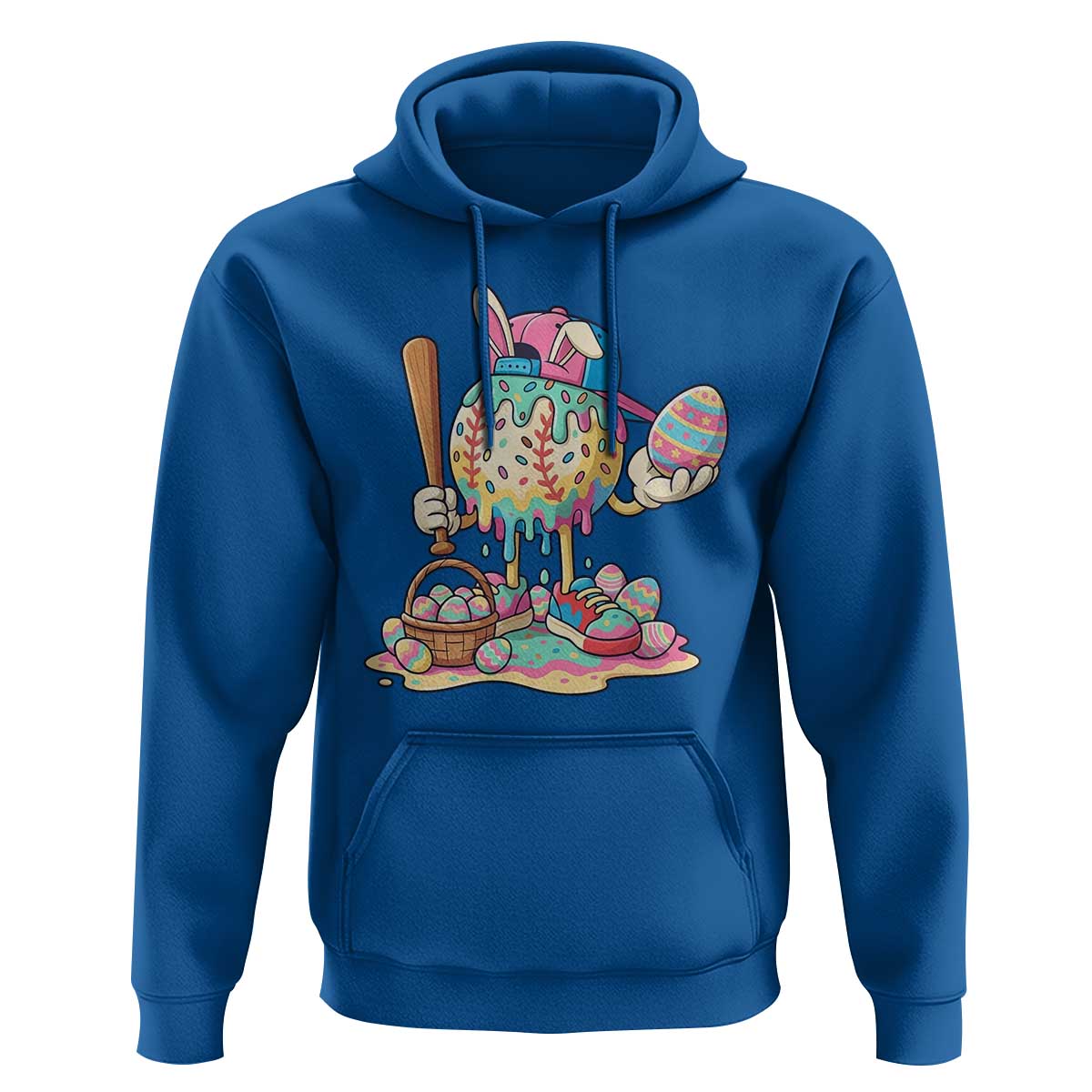Funny Baseball Easter Bunny Graphic Hoodie Colorful Drip Egg Hunt Sports Mashup