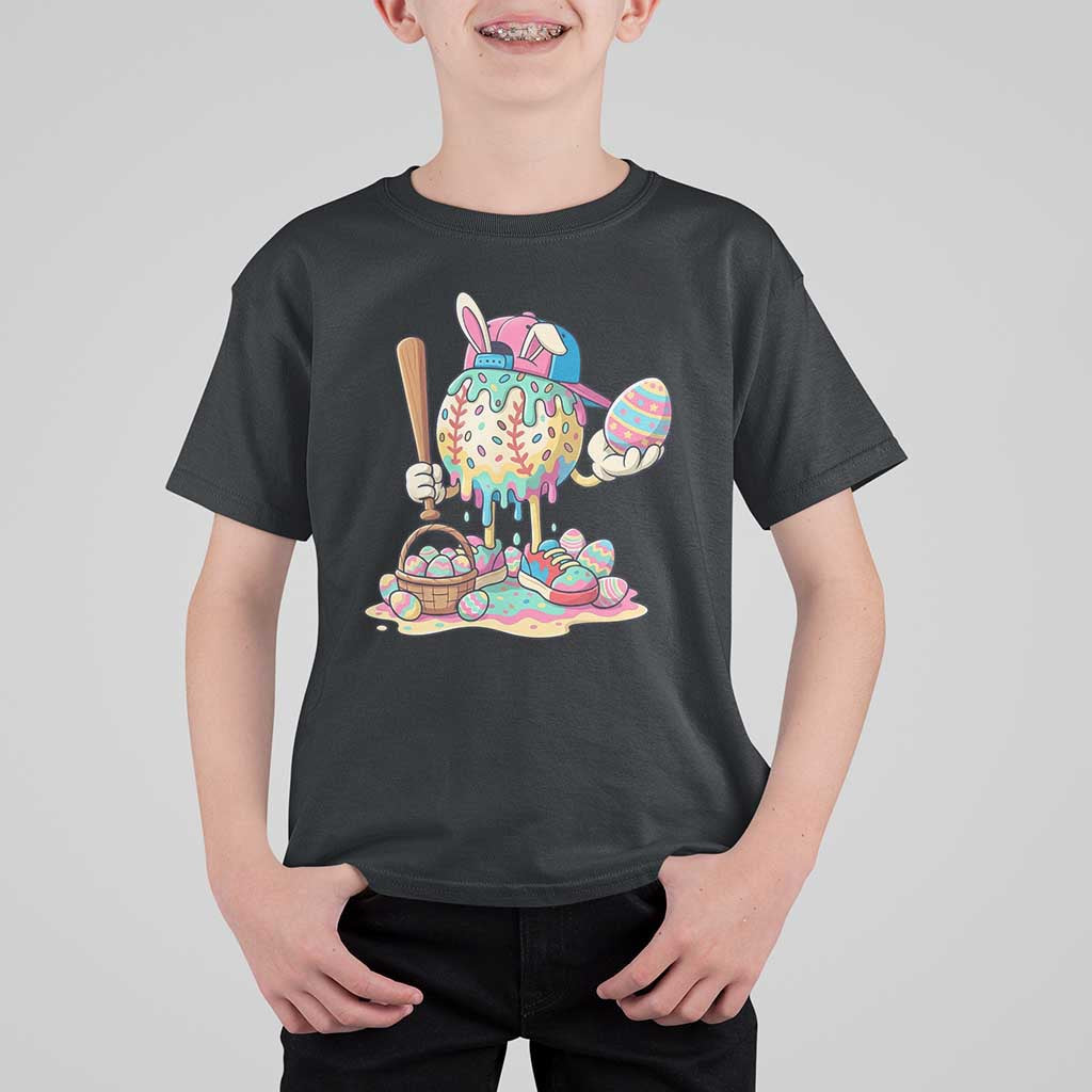 Funny Baseball Easter Bunny Graphic T Shirt For Kid Colorful Drip Egg Hunt Sports Mashup