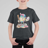 Funny Baseball Easter Bunny Graphic T Shirt For Kid Colorful Drip Egg Hunt Sports Mashup