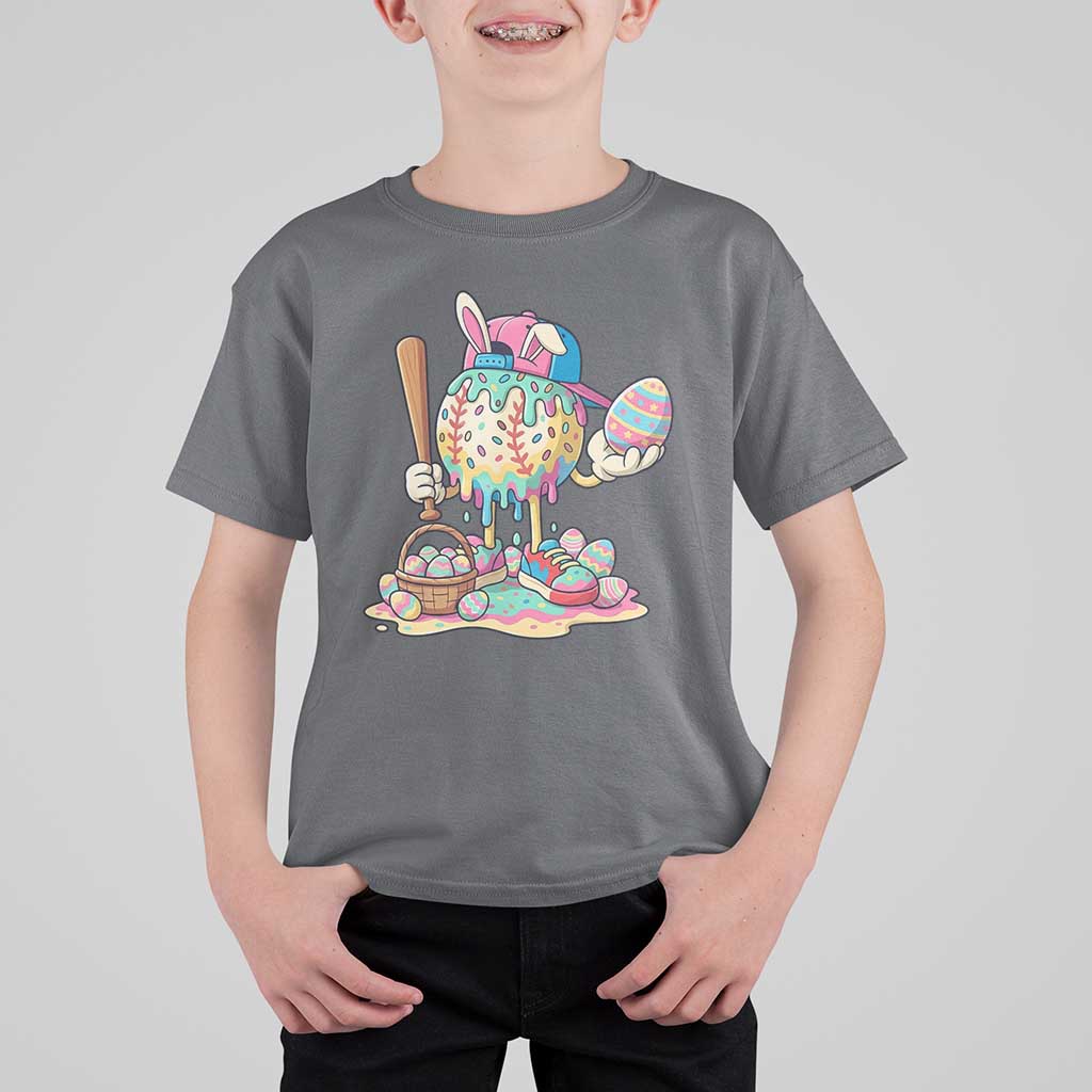 Funny Baseball Easter Bunny Graphic T Shirt For Kid Colorful Drip Egg Hunt Sports Mashup