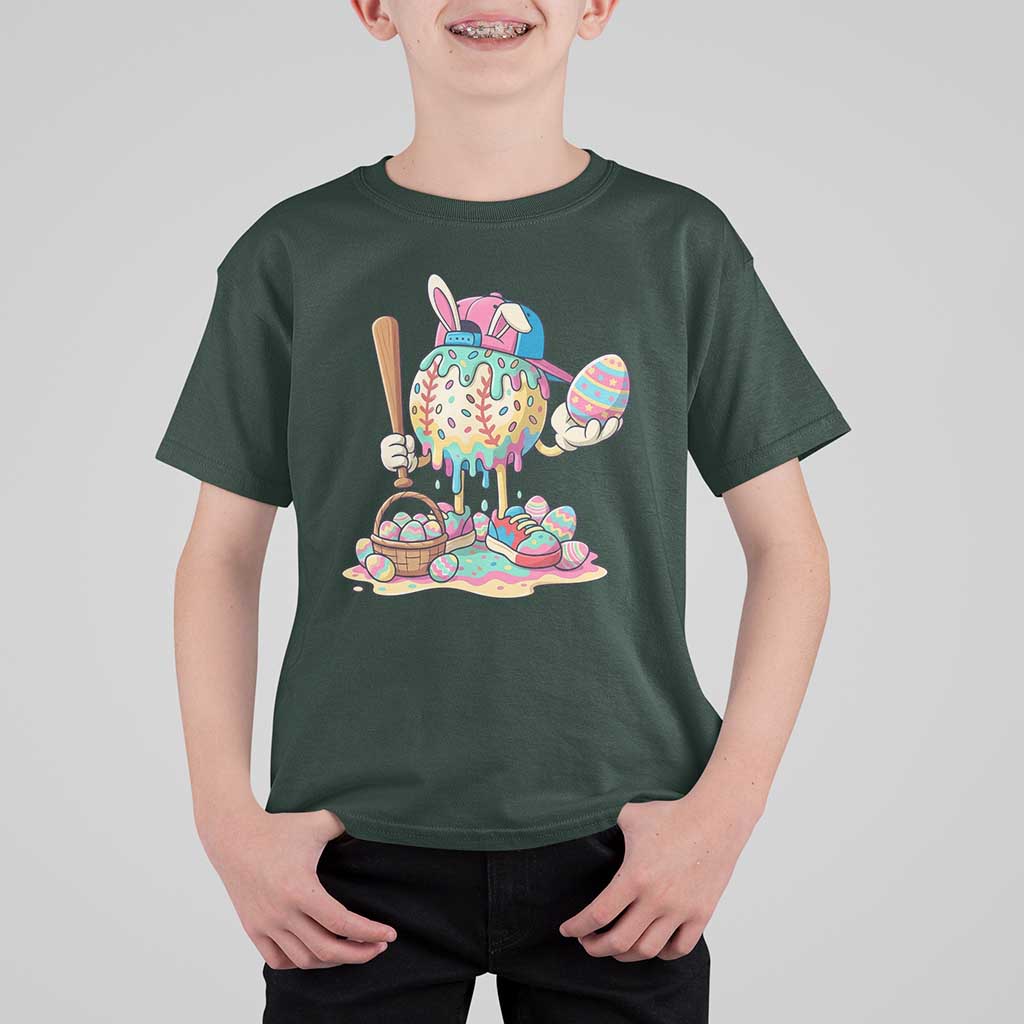 Funny Baseball Easter Bunny Graphic T Shirt For Kid Colorful Drip Egg Hunt Sports Mashup