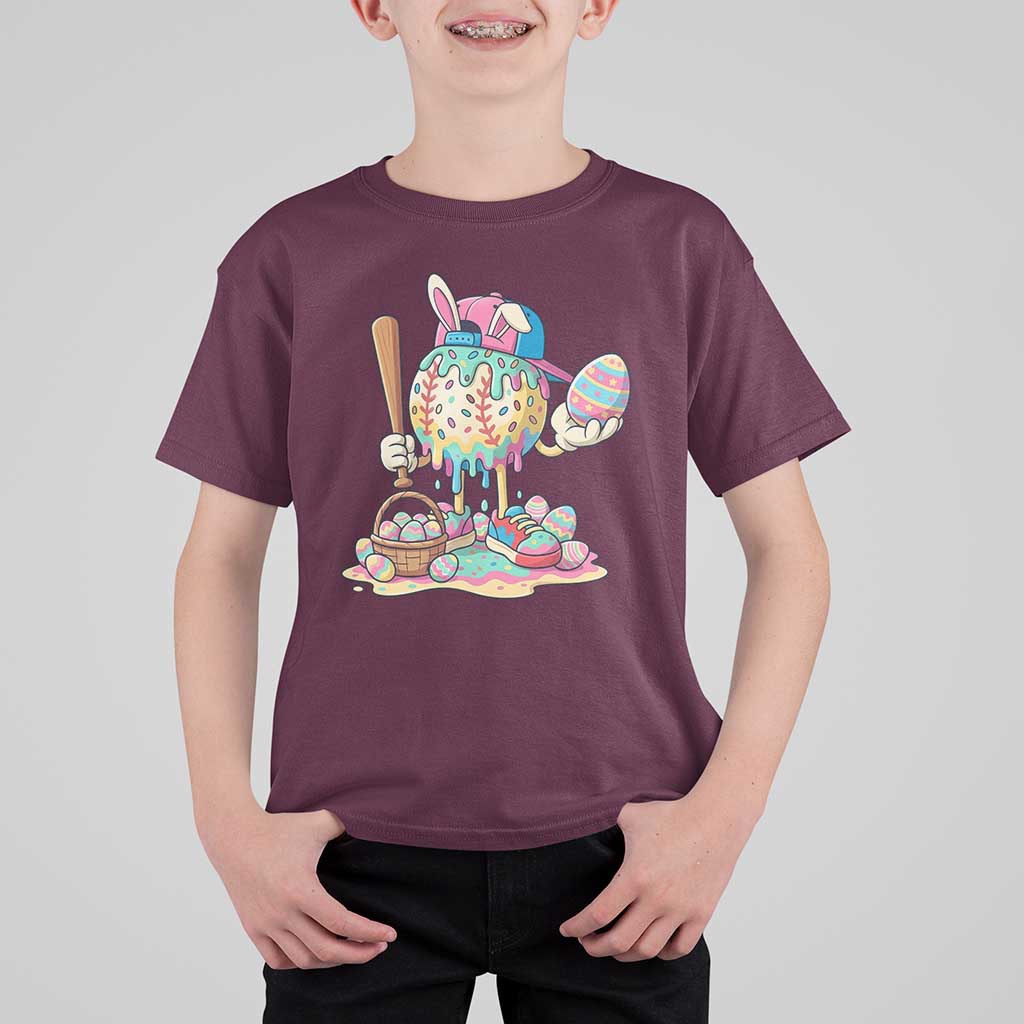 Funny Baseball Easter Bunny Graphic T Shirt For Kid Colorful Drip Egg Hunt Sports Mashup