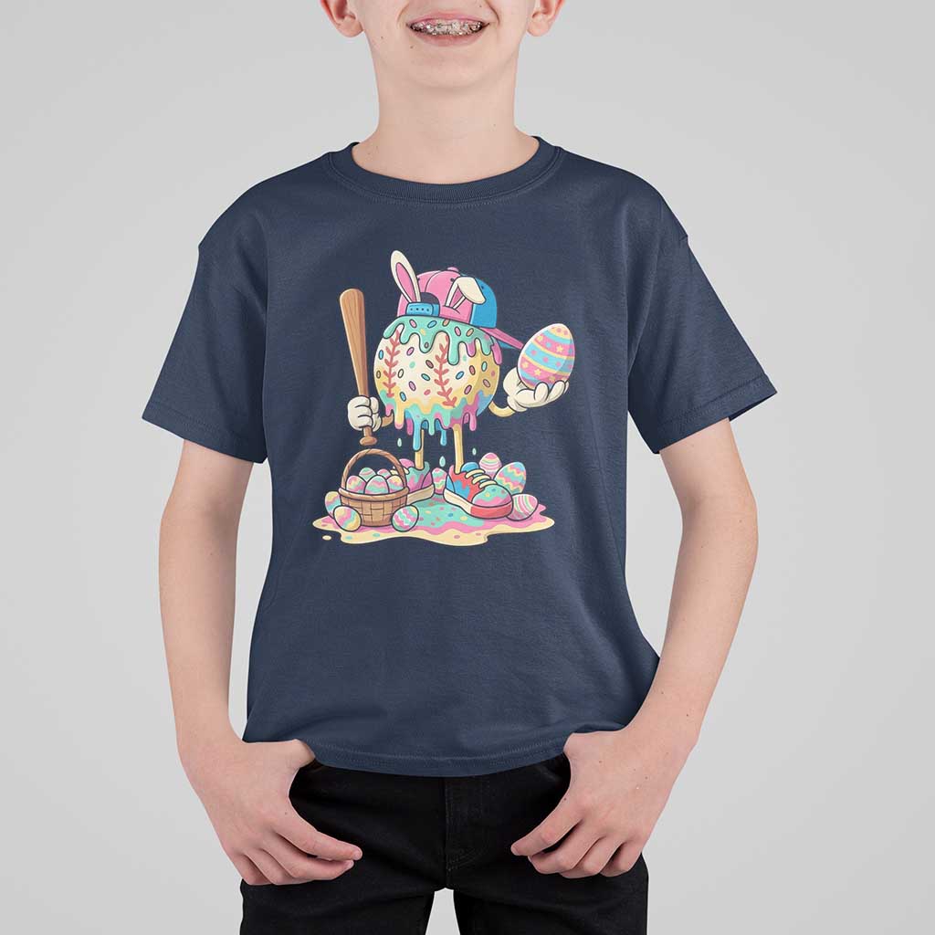 Funny Baseball Easter Bunny Graphic T Shirt For Kid Colorful Drip Egg Hunt Sports Mashup