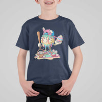 Funny Baseball Easter Bunny Graphic T Shirt For Kid Colorful Drip Egg Hunt Sports Mashup