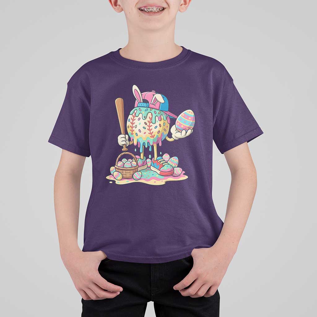 Funny Baseball Easter Bunny Graphic T Shirt For Kid Colorful Drip Egg Hunt Sports Mashup